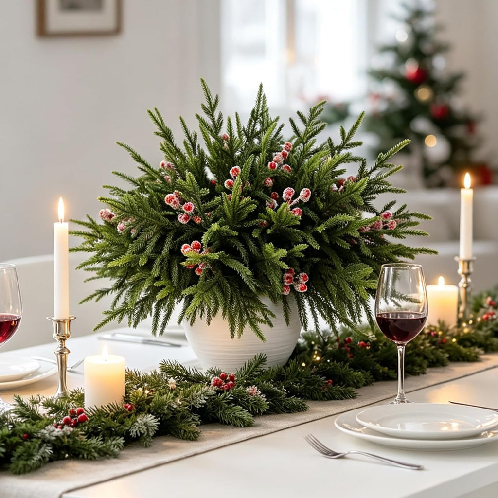 18" Christmas Norfolk Pine Stems, Soft Touch Branches Greenery Picks - Set of 12