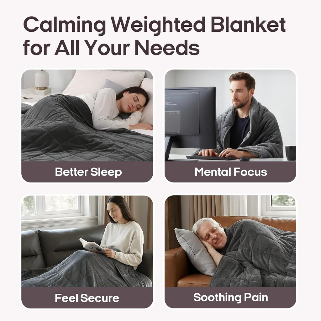 Royal Posh Velvet Weighted Blanket for Adults, 48"x72" 15lbs | Grey, Dual Sided Cozy Fluffy Heavy Blanket, Soft