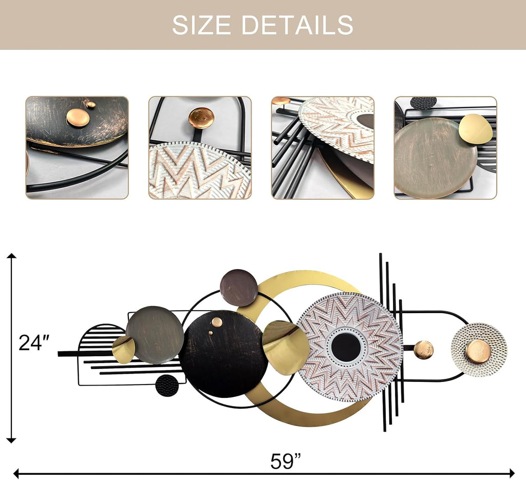 Large Modern Metal Wall Art,Geometric Decor 59x24