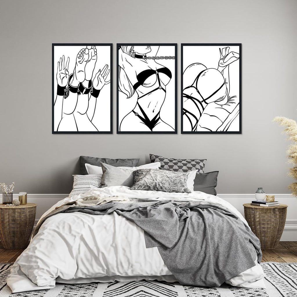 Sexy Woman Body Lines Canvas Wall Art 3 Plane Abstract Erotic Girl Nude Posters Bondage Female Fetish Prints Artwork