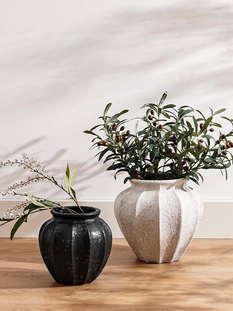 11.3" Ceramic Vase, Artisan Large White Ceramic Vase for Modern Farmhouse Home Decor, Substantial & Stable Flower