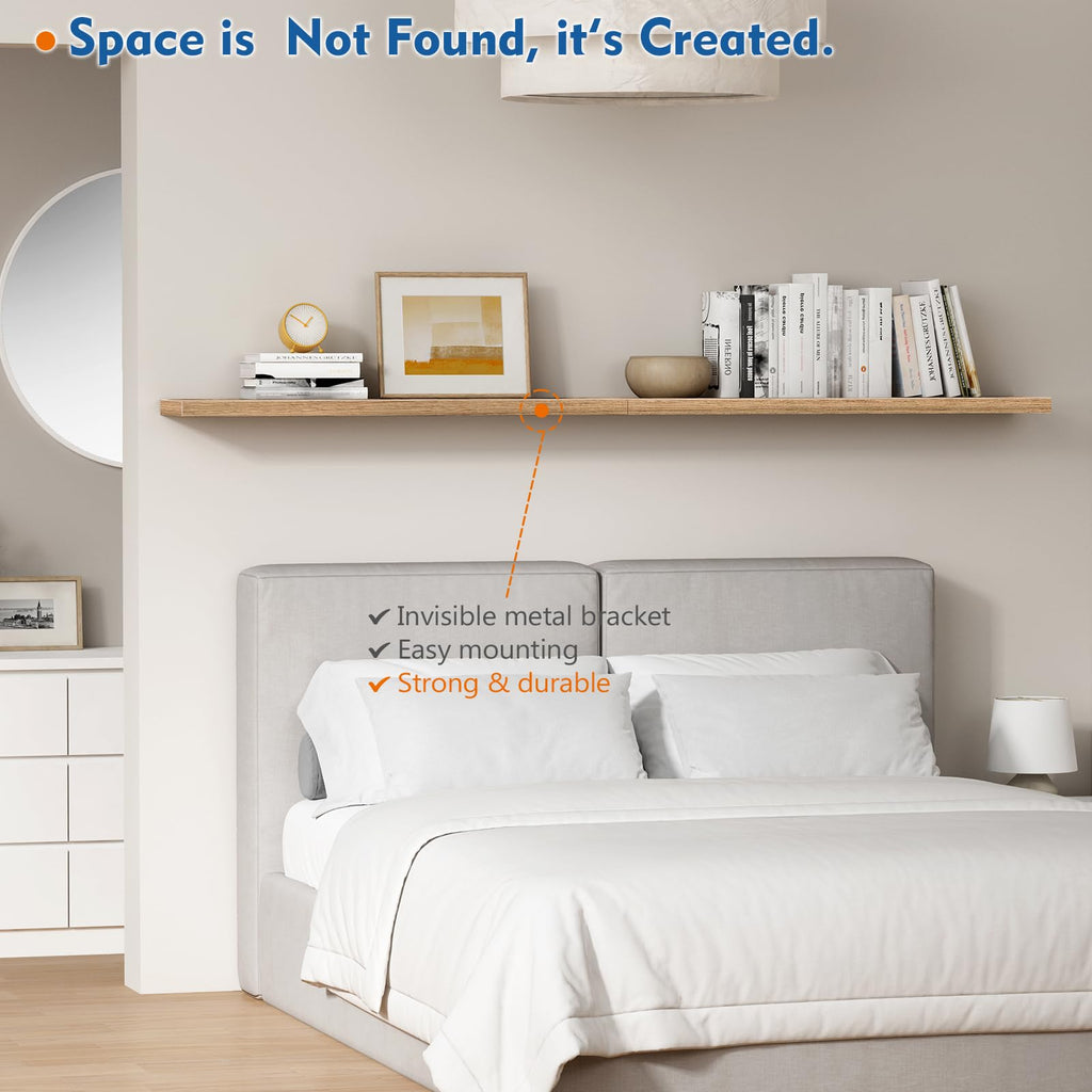 Elm Floating Shelves for Wall 36 Inch x 8 Deep, Long Wall Shelf