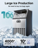 Commercial Ice Maker Machine, 100lbs/24H Stainless Steel Under Counter ice Machine with 33lbs Ice Storage Capacity