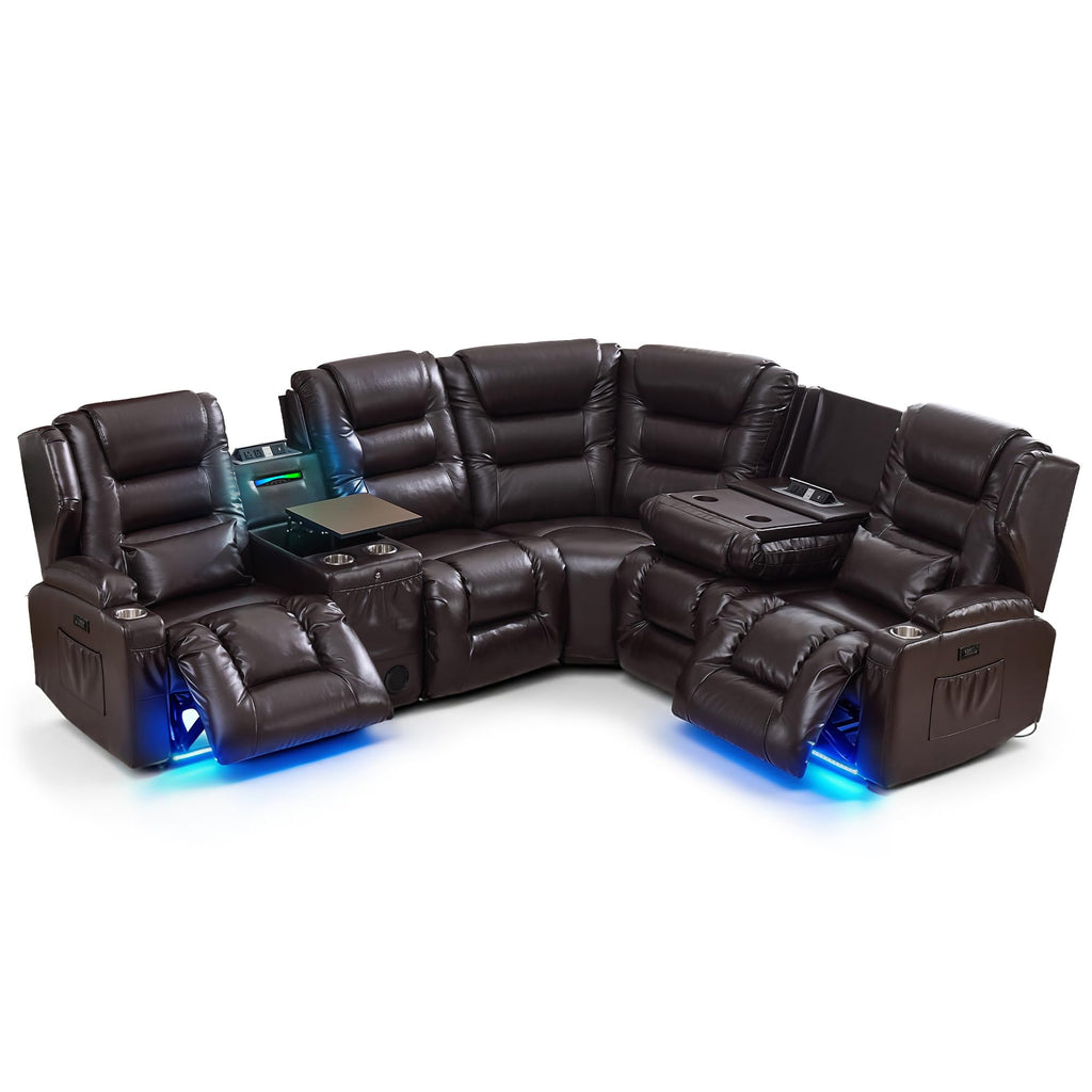Power Loveseat Recliner Sofa, Adjustable Headrests & Lift-Top Table