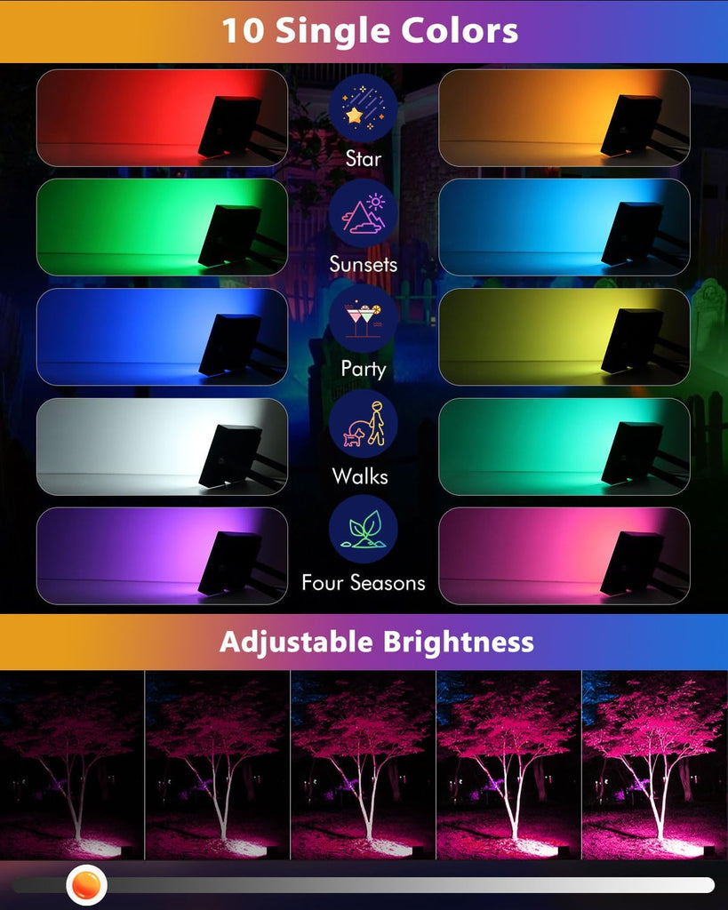 60W 6000LM RGBW Flood Lights Color Changing LED Floodlights | 600W Equivalent Dimmable 6500K White Light Outdoor