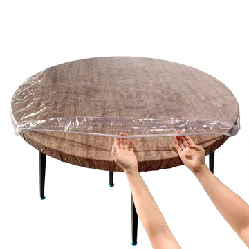 Clear Round Fitted Vinyl Tablecloth - Fits 45-48" Diameter Tables - Heavy Duty Elasticized Table Cover Elastic Edged