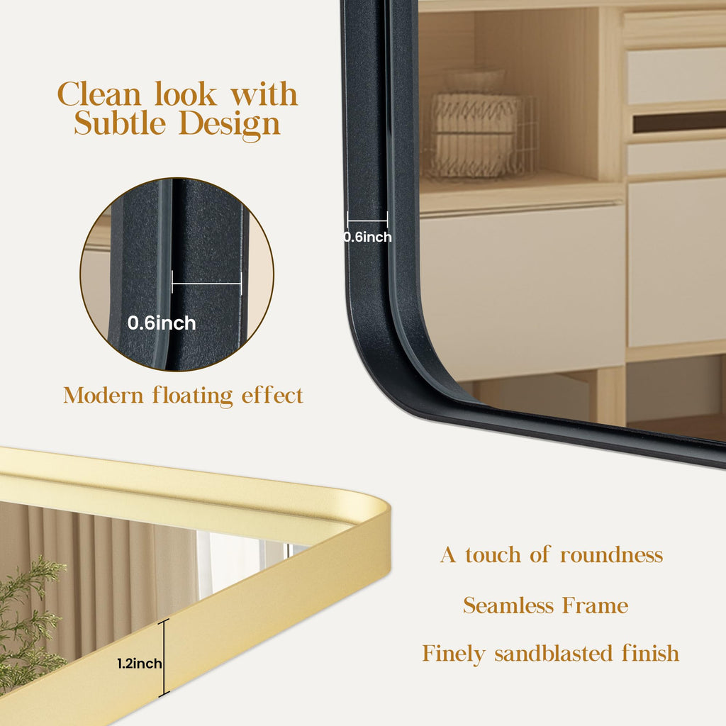 32×36 Black Bathroom Mirror, Rectangular Bathroom Vanity Mirror for Wall with Rounded Corners & Aluminum Alloy Frame
