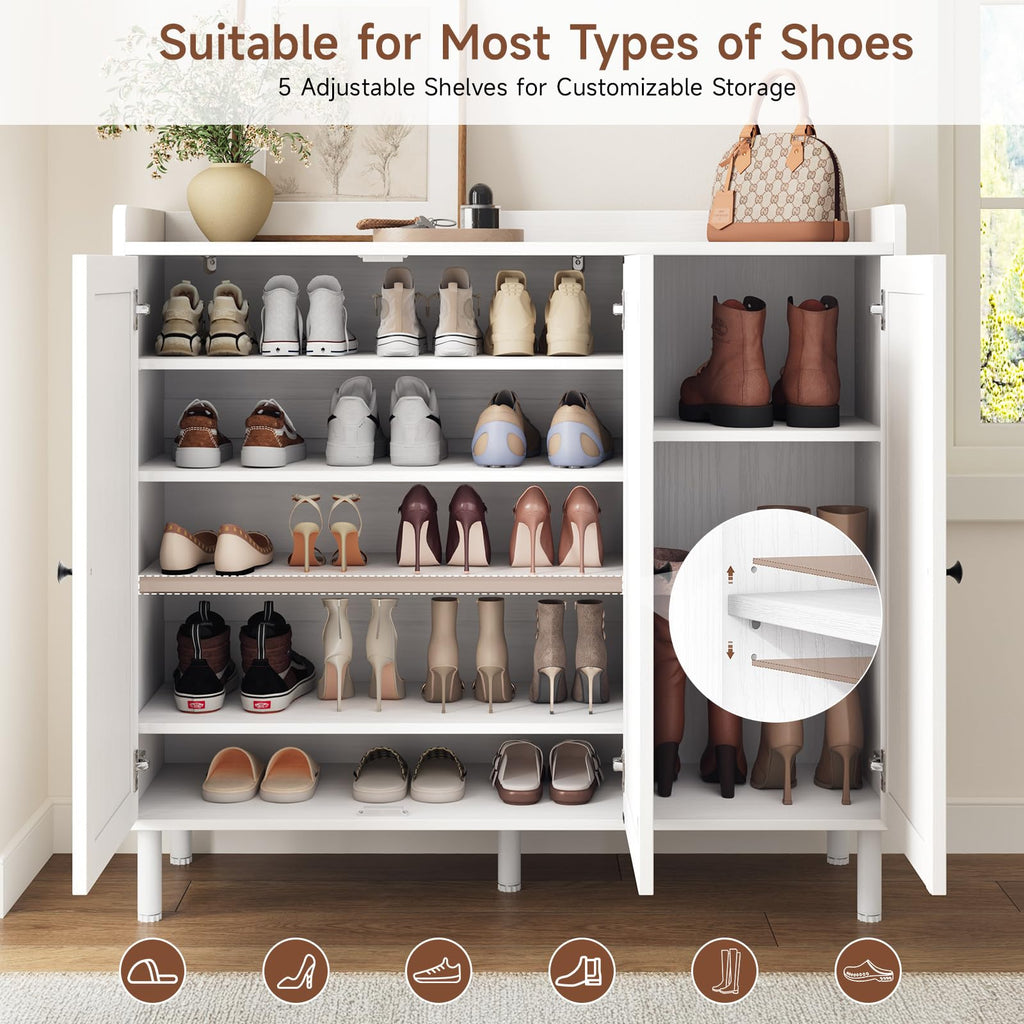 Shoe Cabinet with 3 Doors, Shoe Rack, White