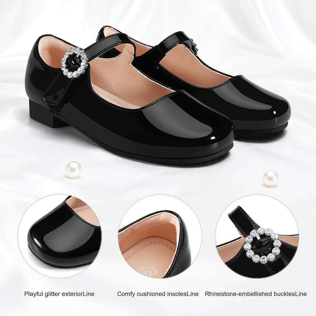 Girls Dress Shoes Rhinestone Buckle Mary Janes for School