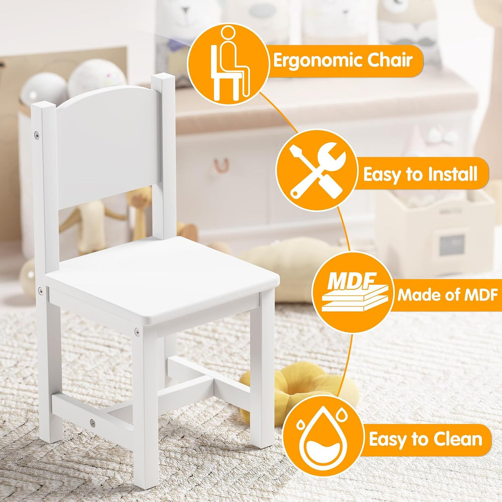 Toddler Wooden Chair, Kids Chair for Play or Activity, Set of 2, White