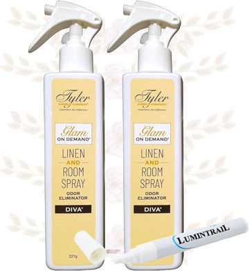 Tyler Glam on Demand - Diva Scent Linen and Room Spray 2 Pack - Air Freshener and Odor Eliminator Bundle with Stain