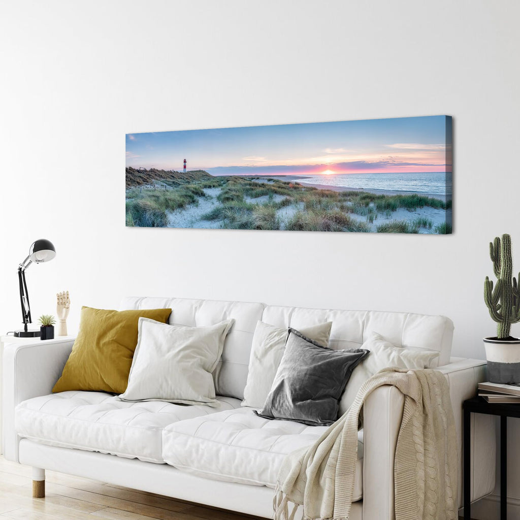 Beach Wall Art Coastal Wall Decor Sunset Lighthouse Landscape Canvas Prints Modern Horizontal Ocean Scenery Pictures