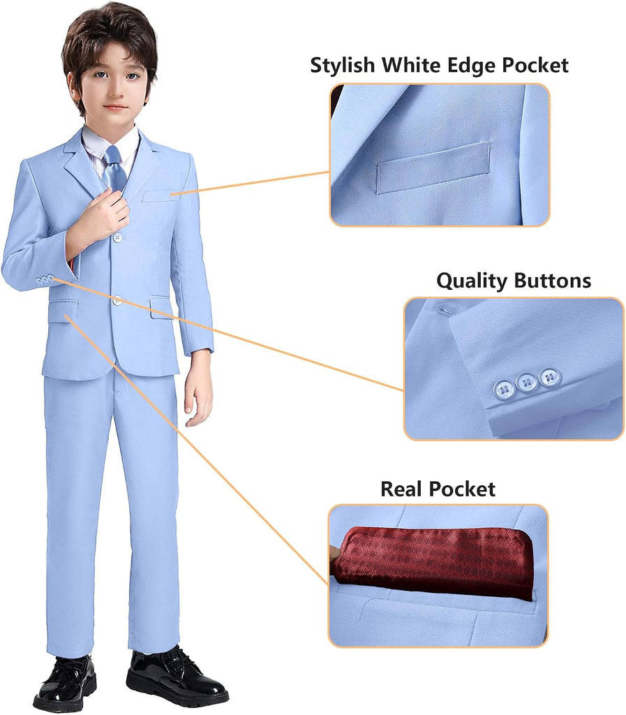 Boy's Formal Suit 7 Piece Slim Fit Tuxedo for Kids Teen Boys