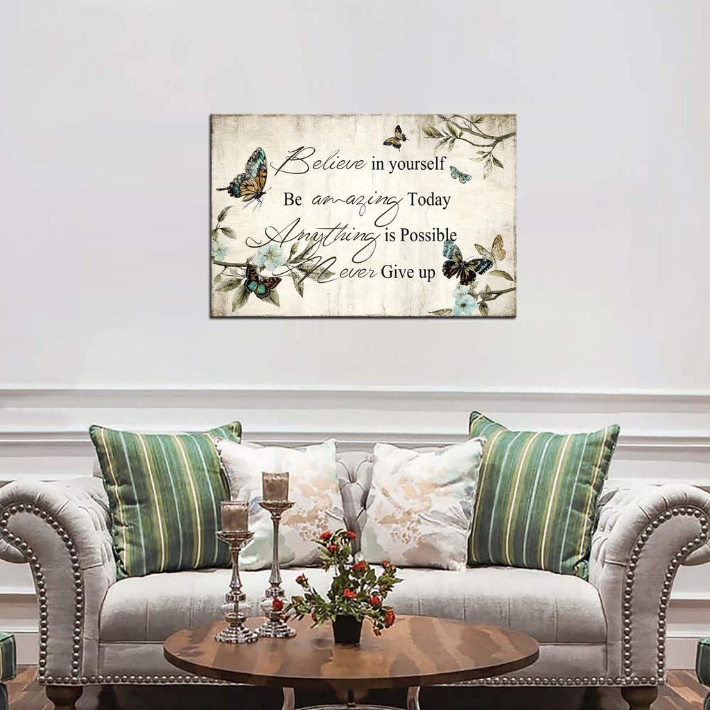 Inspirational Wall Art Encouraging Words with Butterfly Picture Canvas Artwork Motivational Quote Poster Framed