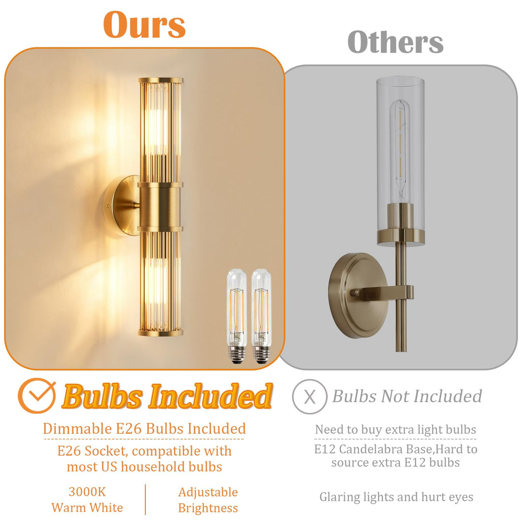 Hardwired Wall Sconce Brushed Brass Modern Gold Bathroom Sconce