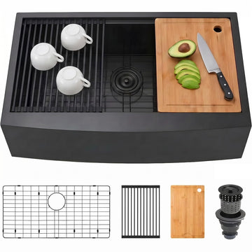 33 Inch Black Farmhouse Kitchen Sink, 16 Gauge T304 Stainless Steel Sink