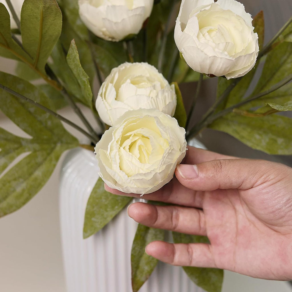 6 Pcs 27" Faux Silk Peony Artificial Flowers Stems for Vase(Cream) | Bulk Fake Peonies Branches with Stems, for DIY