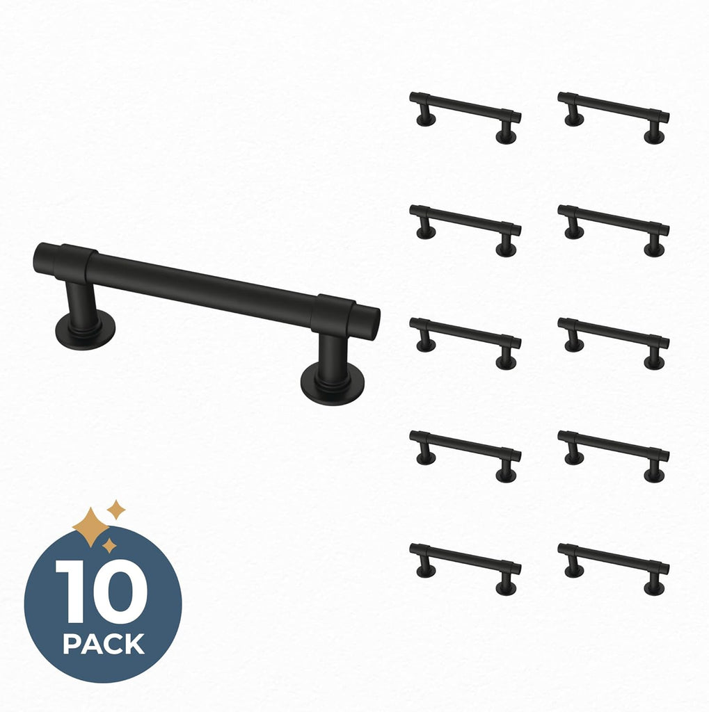 Francisco (10-Pack) Cabinet Handles 3" Hole Center Pulls | Matte Black Hardware Kitchen Door, Drawers, Dressers