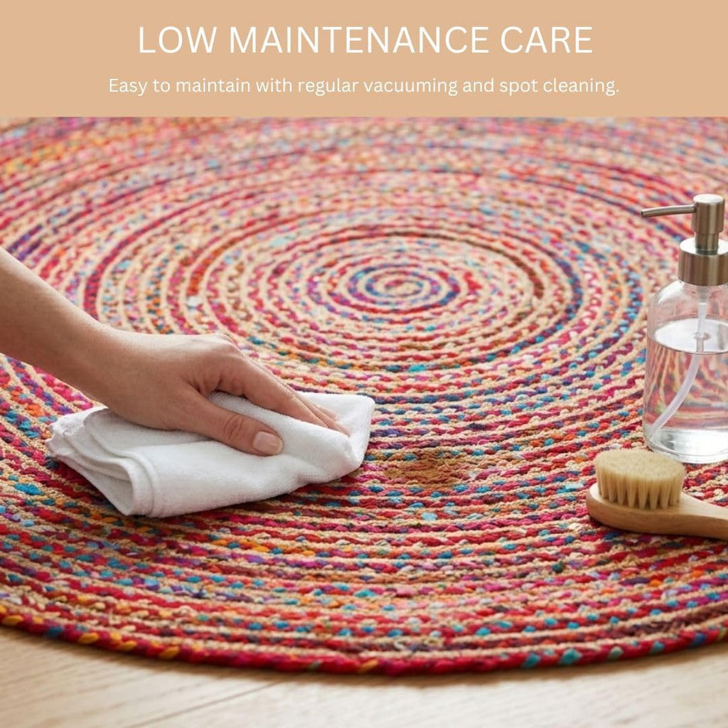 WeWove Hand Woven Area Rug 6 Feet Round - Jute Cotton Area Rug Rustic Farmhouse Boho Accent Rug