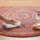 WeWove Hand Woven Area Rug 6 Feet Round - Jute Cotton Area Rug Rustic Farmhouse Boho Accent Rug