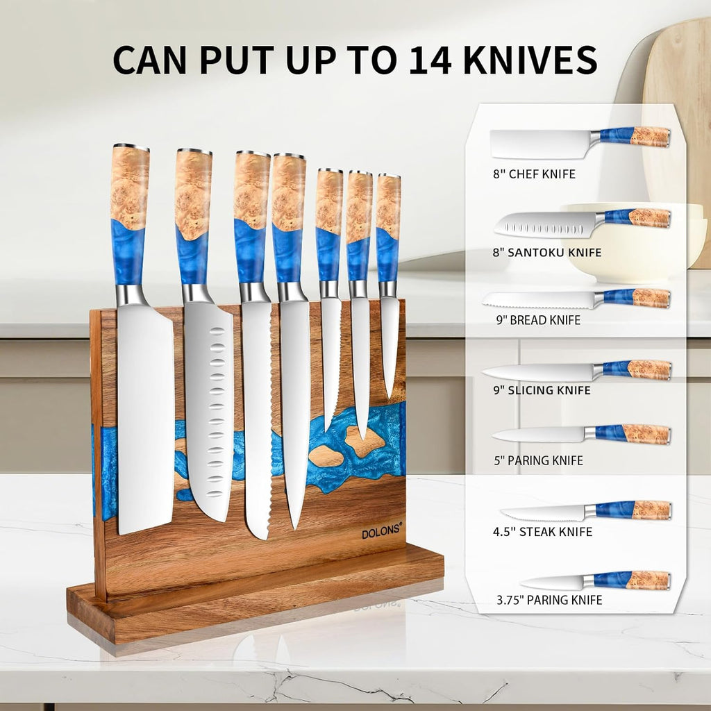Magnetic Knife Block,Acacia Wood And Res Magnetic Knife Holder,Equipped with strong magnets,Multifunctional Double