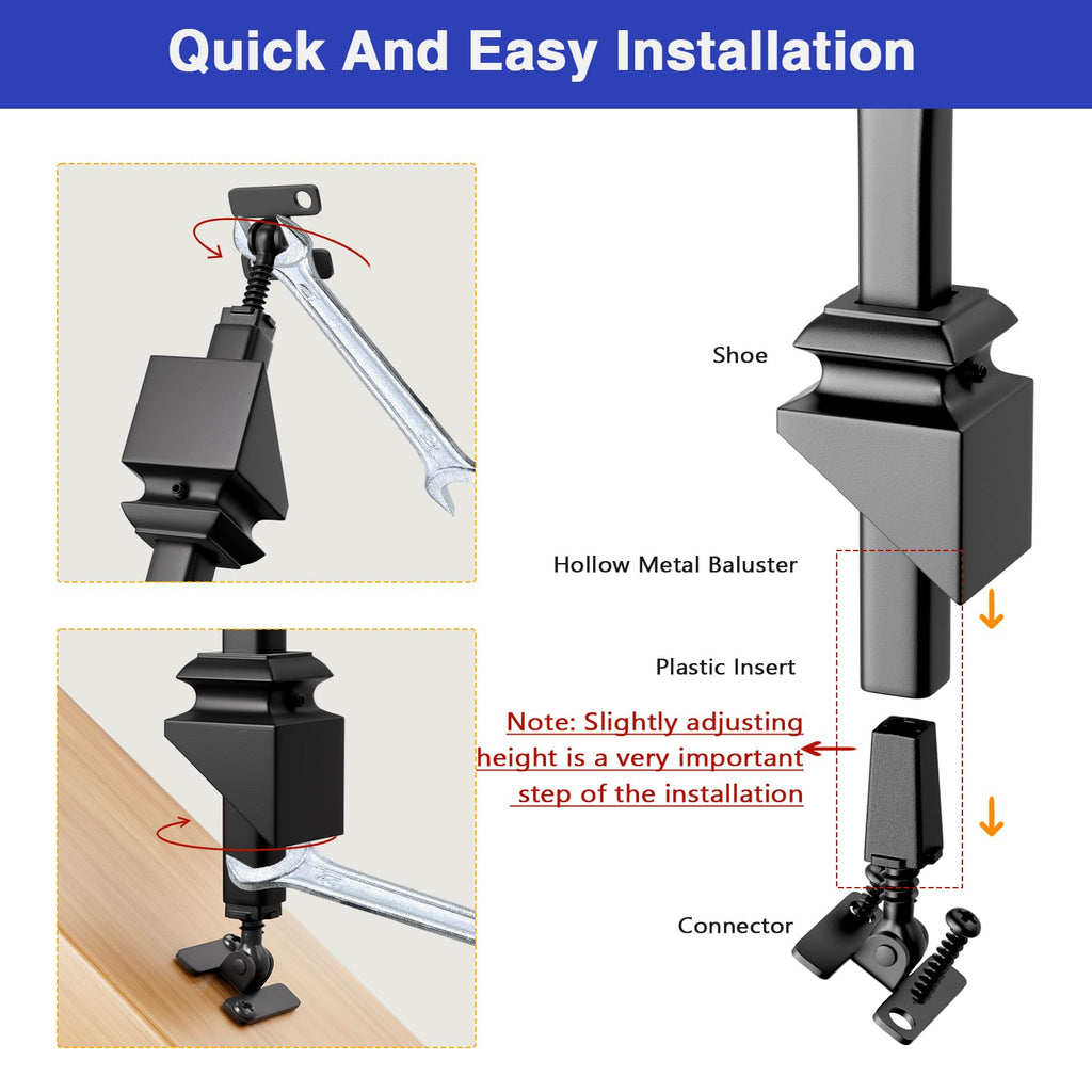 30-Pack Baluster Connectors with Angled Shoes Adjustable Height and Angle Connectors for 1/2'' Square Balusters for