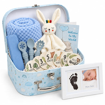 16-Piece New Baby Boy Gift Basket with unique Baby Shower Gifts for Boys