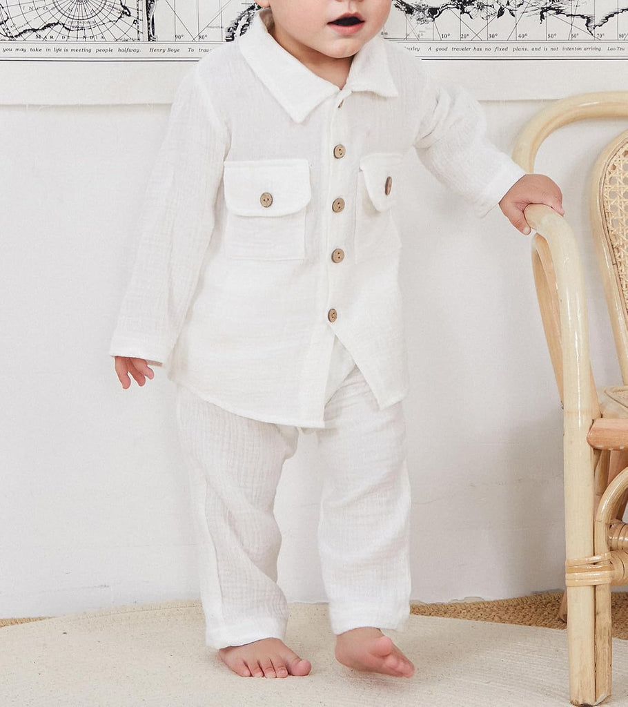 Toddler Boy Linen Outfit Baby Boy Fall Winter Clothes Set Button-Down Shirt Tops Cotton Linen Pants 2PCS