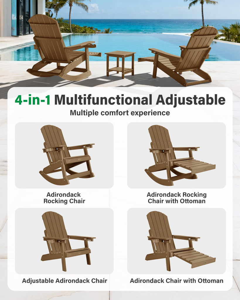 Adirondack Rocking Chairs Set of 2, with Footrest, 5-Level Adjustable