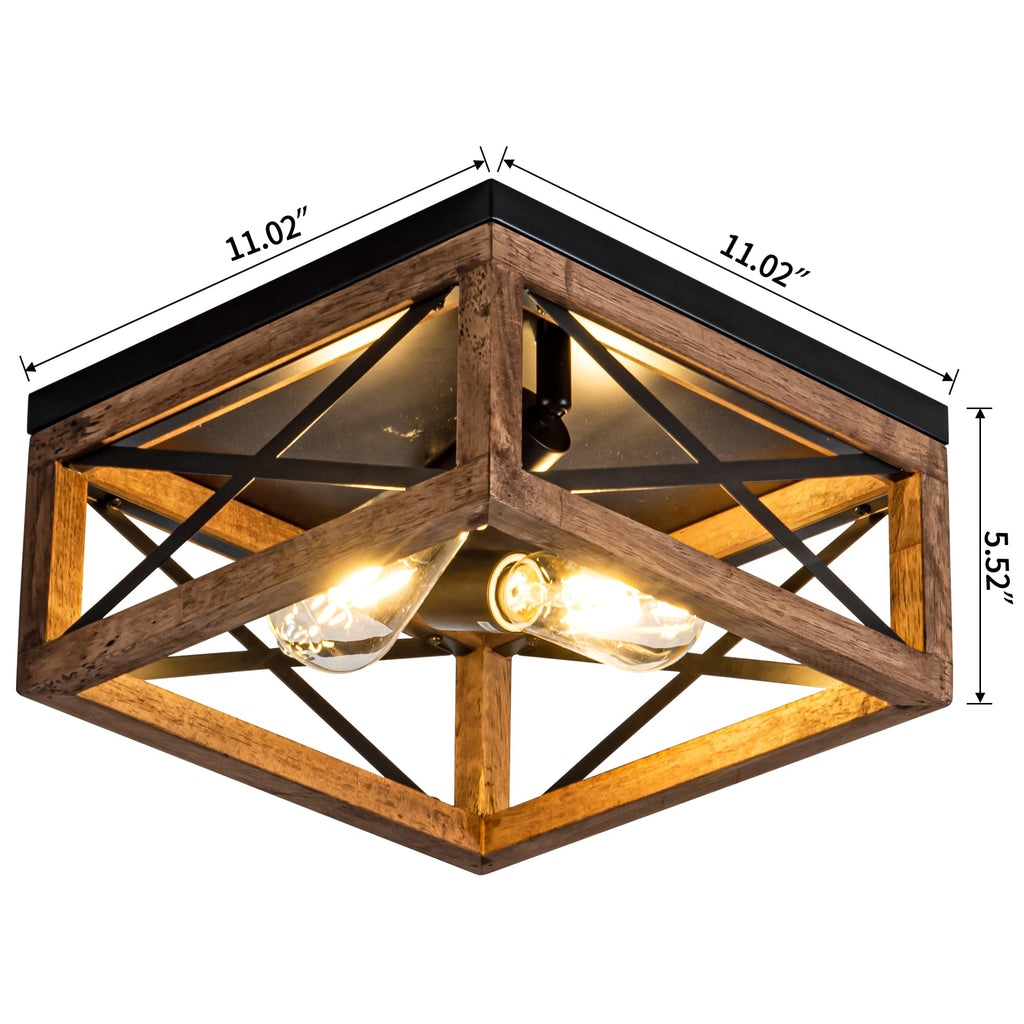 Farmhouse Ceiling Light, 2-Light Wood Ceiling Light