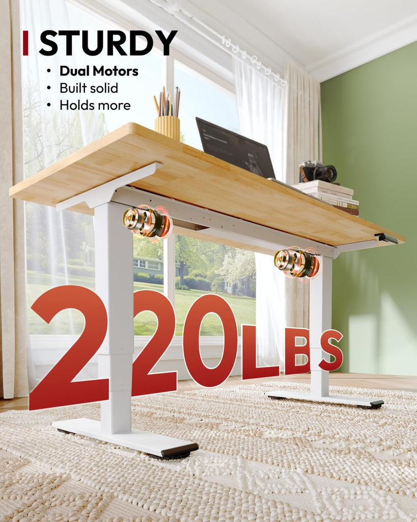 Solid Wood Dual Motor Standing Desk-55"x24"-Original/White
