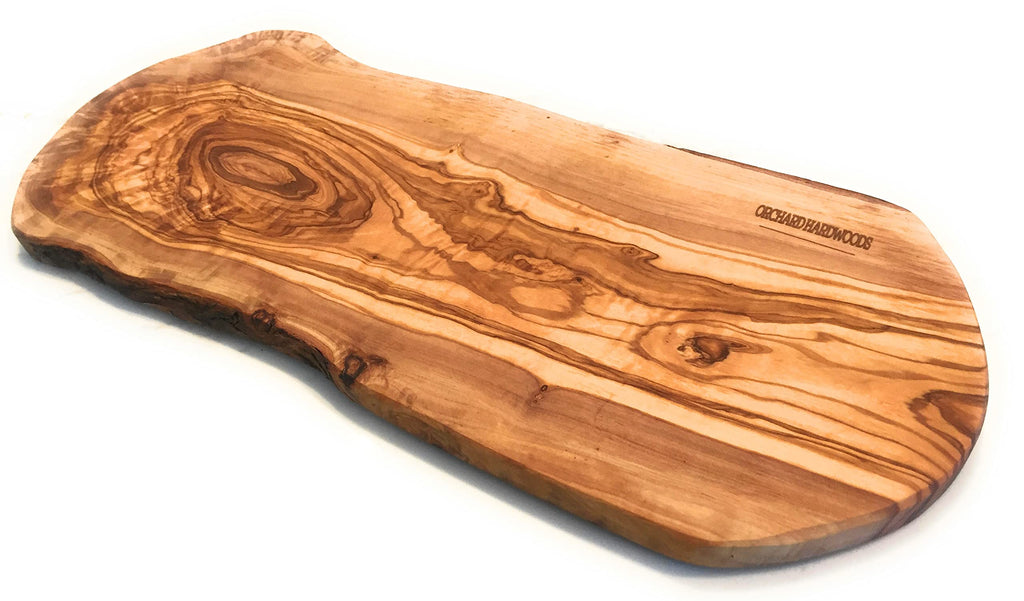 16" Rustic Handmade Olive Wood Bark Edge Charcuterie Board by - Platter For Cutting, Chopping, Serving. Wooden Cheese