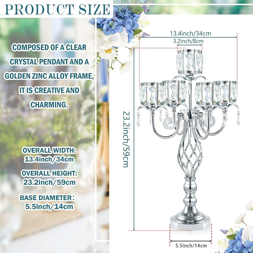 23.2 inch Tall Elegant and Chic 5 Arm Pendant Crystal Candlestick Holder Table Decoration tealight Candle Holder