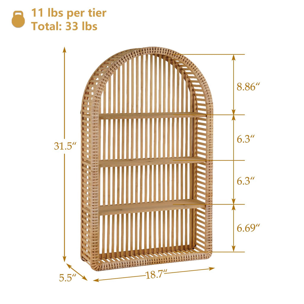 4 Tier Arched Rattan Wall Shelf
