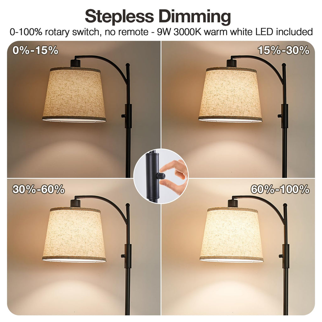 Black Floor Lamp with Table, Dimmable Standing Lamp, Living Room