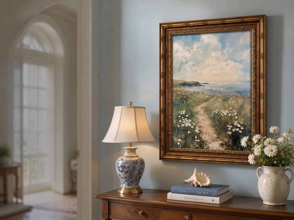Vintage Gold Framed Coastal Wildflower Path Canvas Wall Art, 12x16 Inch