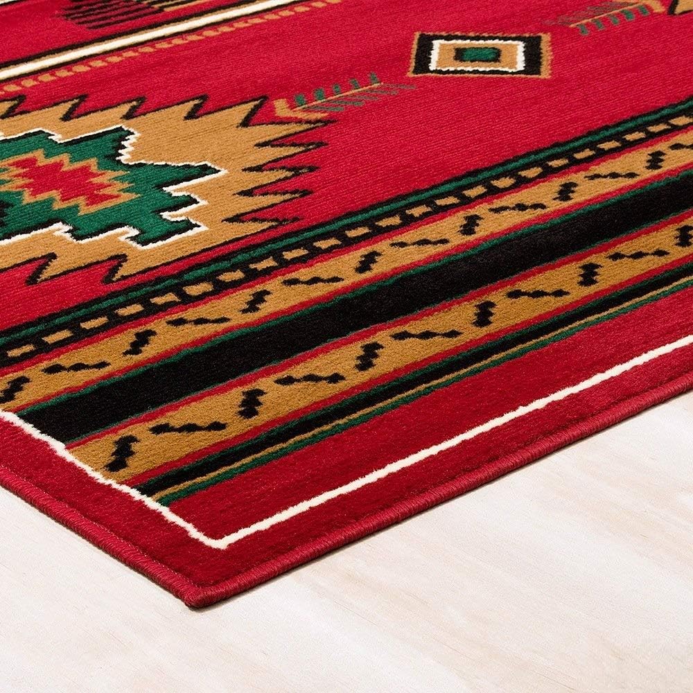 Southwest Southwestern Native American Rustic Aztec Lodge Geometric Navajo Indian Red Area Rug (5 Feet X 7 Feet)