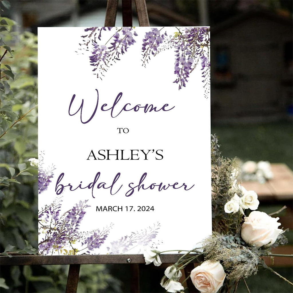Lavender Floral Bridal Welcome Sign Template - Printable Purple Sign With Stand