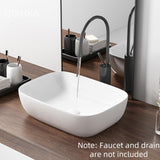 Vessel Sink Bowl Above Counter, QISHKA 18.3" x 13" Ceramic Oval Modern Bathroom Sink White Vanity Sink Lavatory Art