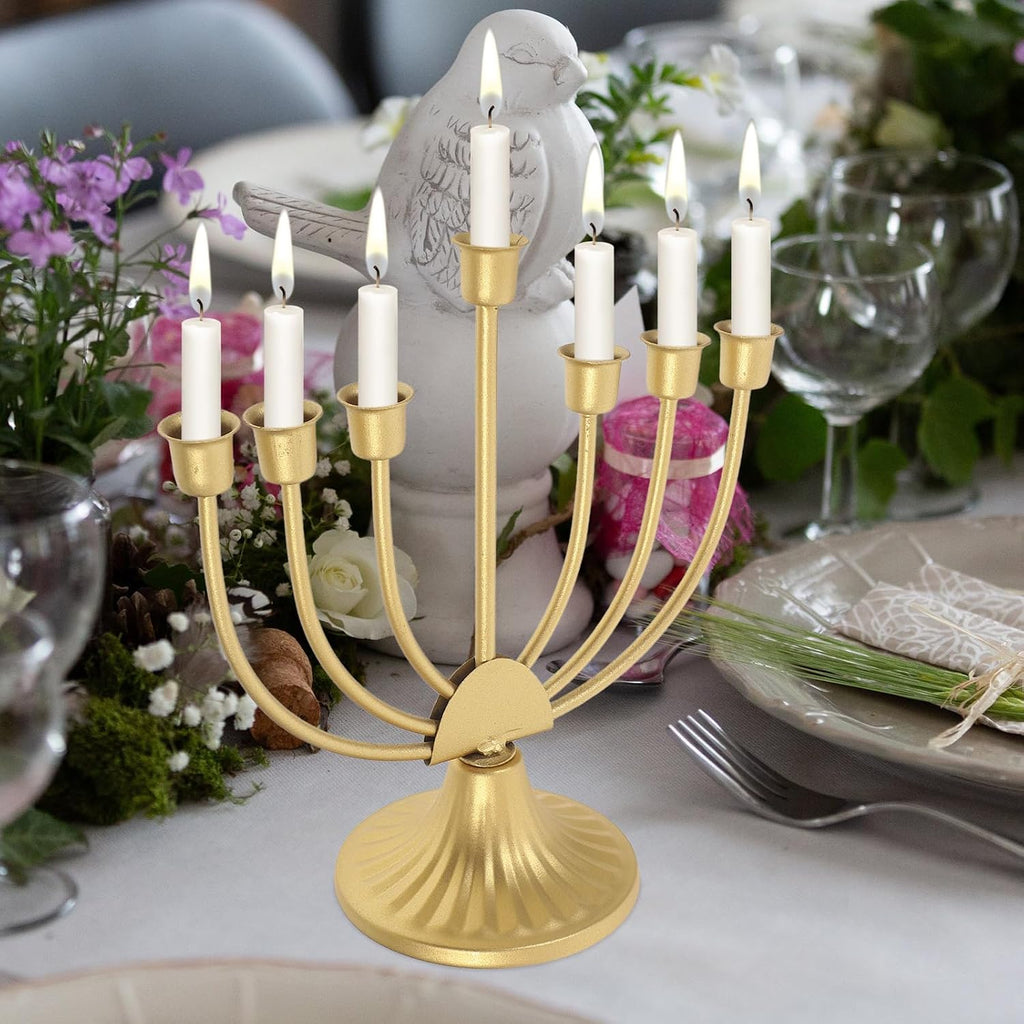 Hanukkah Multi-Head Candle Holder 7 Branch Metal Candle Stand Decorative Candlestick for Holiday Table Centerpiece