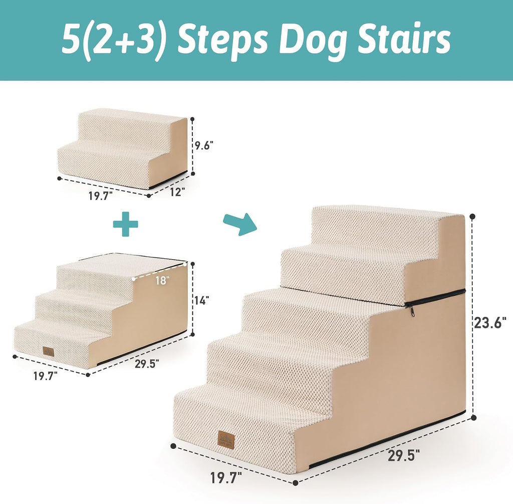 Dog Stairs for Small Dogs, 5 Step Pet Stairs for Beds & Couches