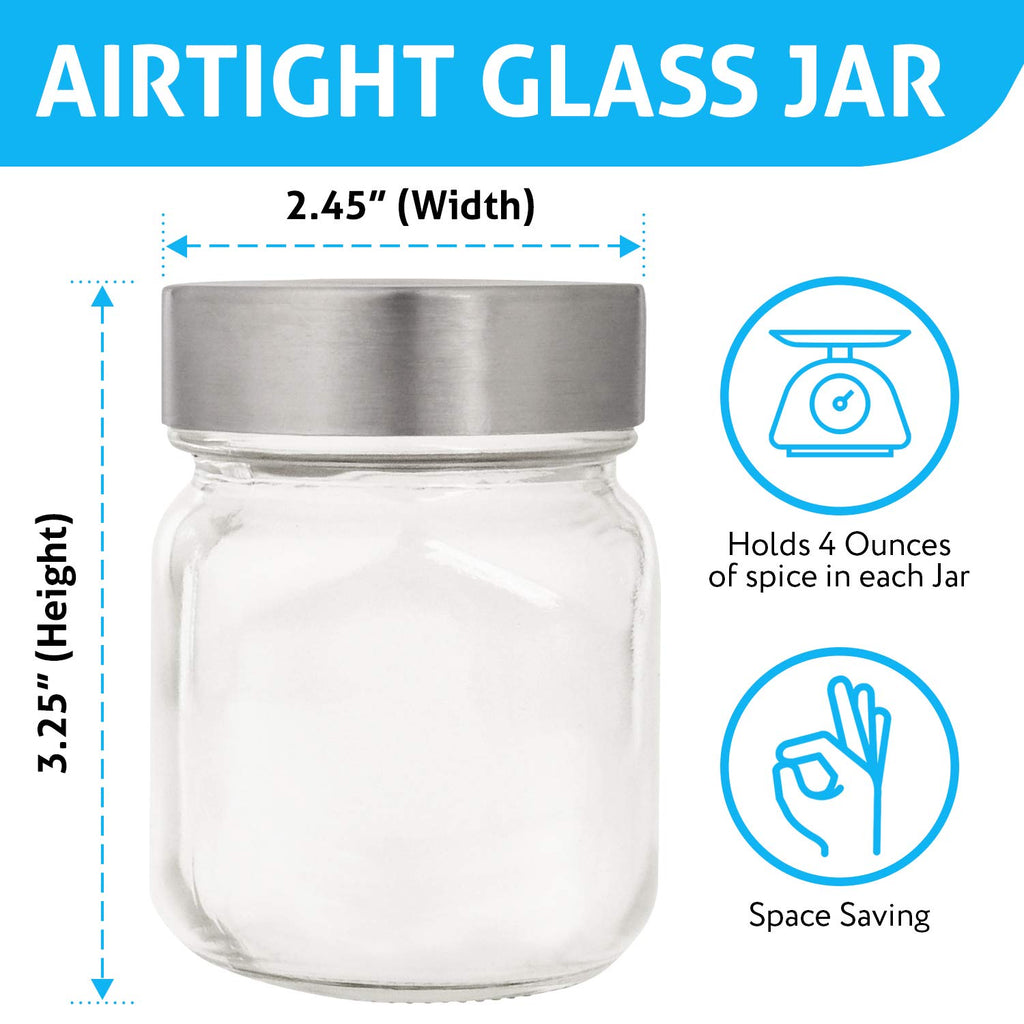 Clear Glass Magnetic Spice Jars - 15-Pack, 4 Oz, 60 Labels - Magnet Spice Jars for Refrigerator with Magnet Lids