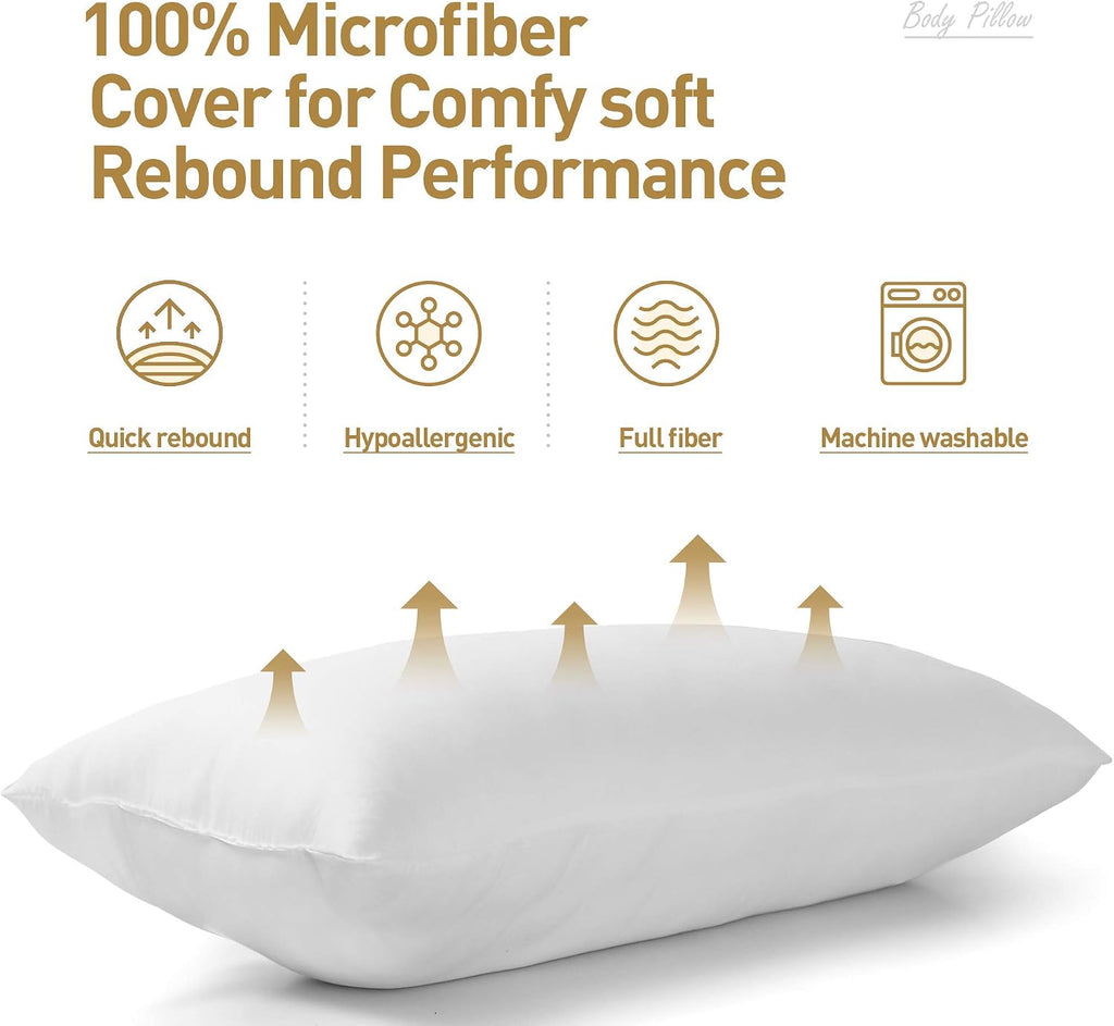 Fluffy Bed Sleeping Side Sleeper Body Pillow Insert, Extra-Long 20" x 72", White