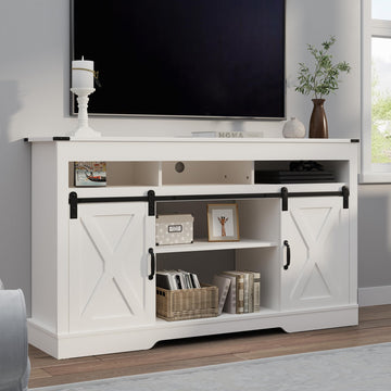 Farmhouse Tall TV Stand for 65+ Inch TV, White
