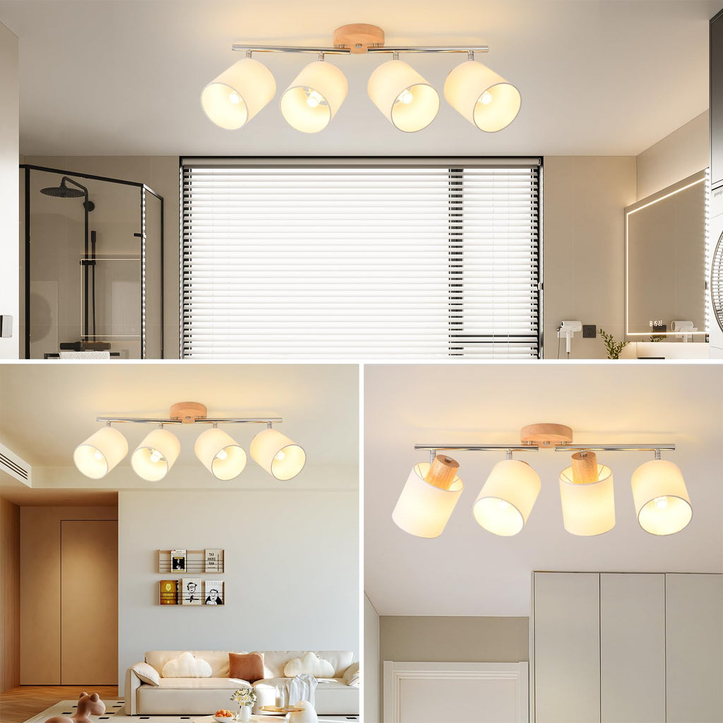 Track Lighting Kit Wooden Ceiling Spotlight Fabric Shades Rotatable