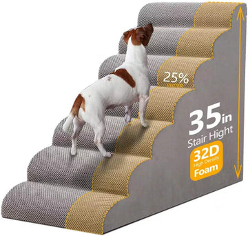 35" H Dog Stairs for Small and Medium Dogs 7-Step Ramps for High Beds and Couch Non-Slip Extra Wide Pet Stairs