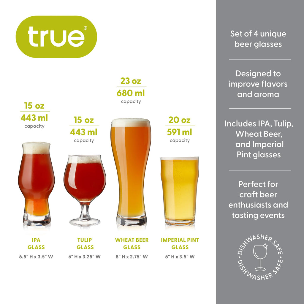 Beer Glasses Gift Set, Durable Clear Tasting Kit for IPA, Belgian Ales, Wheat Beers, Stouts, Porters, Perfect for