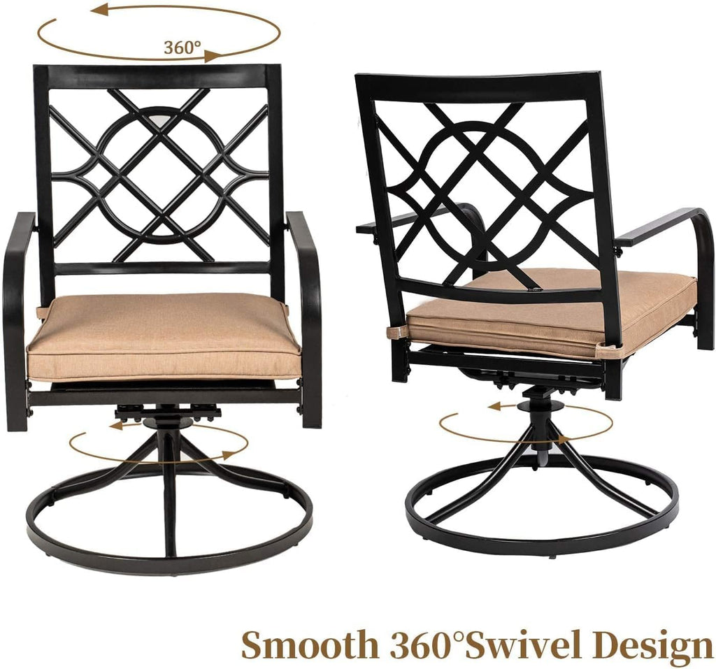 Outdoor Dining Swivel Chairs Set of 4, Metal Frame Patio Chair Rocker with Brown Cushion for Garden, Bistro, Backyard