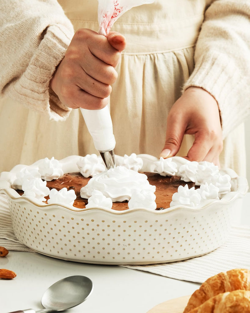 Ceramic Deep Pie Pan, 9 inch Pie Dish for Baking, Non-Stick, Oven & Dishwasher Safe, Farmhouse Decor Quiche Baking