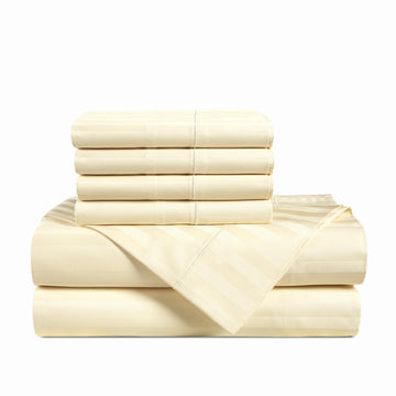 100% Egyptian Cotton Sheets Full Size Set - 6 Pieces - Damask Stripe- Ultra Smooth Sateen Weave Bed Sheets Set with